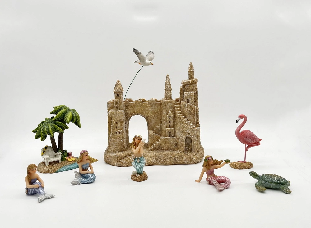 2023 Easter Gift Resin Little Listening Sea Shell Mermaid Figurine Miniature Home Decoration Garden Accessory