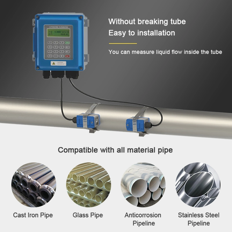 Medidor de flujo líquido ultrasónico portátil de tiempo de tránsito Medidor de flujo ultrasónico Precio