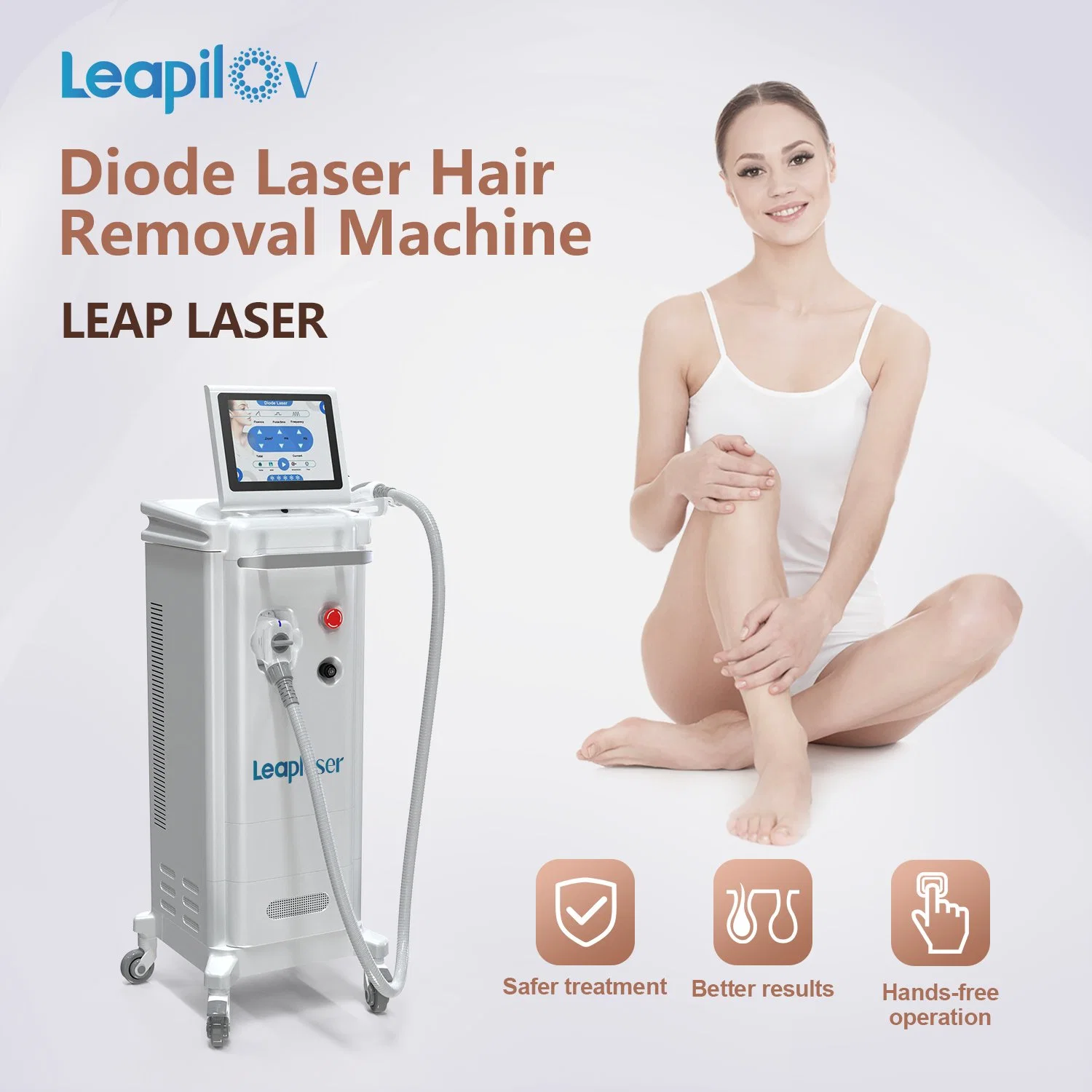 Máquina Leapmed vertical 808nm Equipamento de beleza Díodo de remoção de cabelo Laser