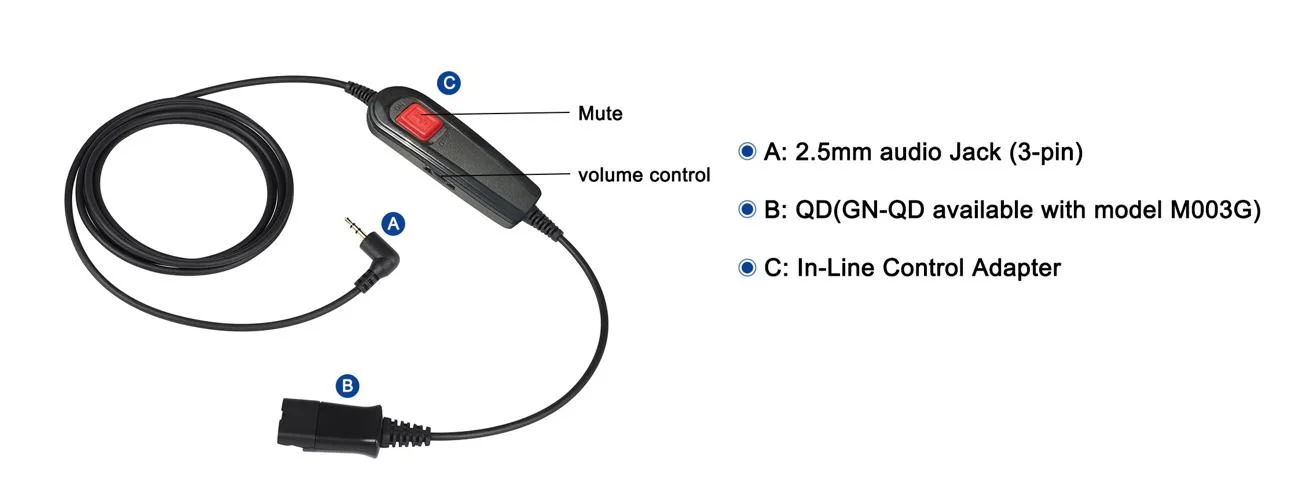 Qd to 2.5mm Audio Jack Cable with Inline Control