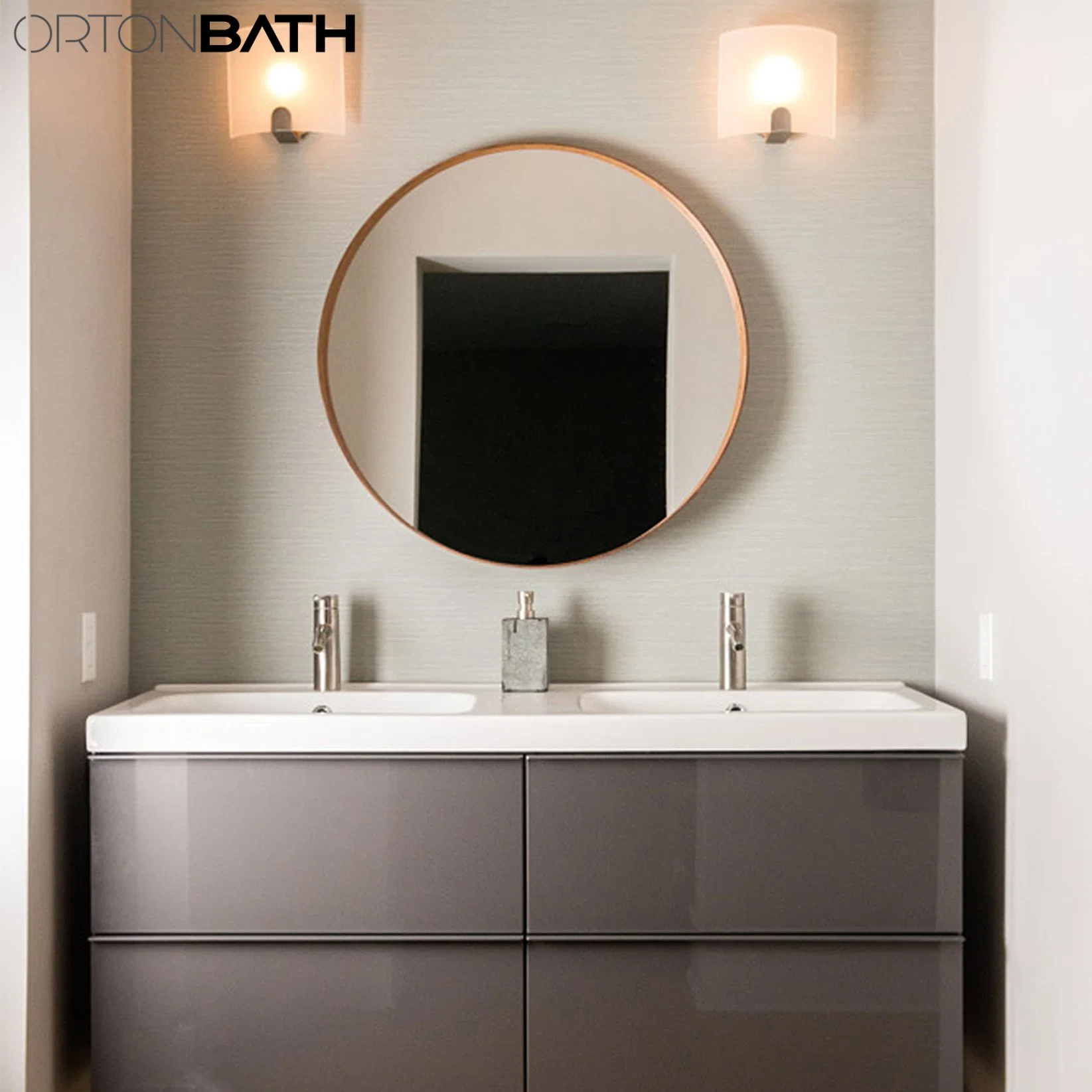 Ortonbath Traditional Wall Mirror Gold Framed Brass Framed Circle Bath Home Smart Wall Mounted Non-LED Mirror Bathroom Designer Art Mirror