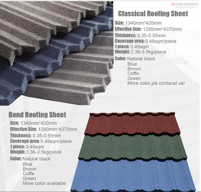 Ghana Corrugated Steel Sheet Color Stone Coated Metal Roof Tiles with Low Price