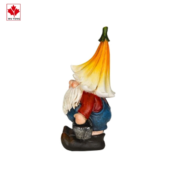 Funny Ornament Craft Resin Gnome Ready to Work Wearing a Flower Hat Figurine Garden Decor