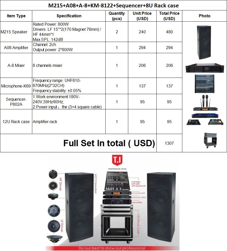 T. I PRO pasivo Audio Portátil altavoces de rango completo set de 15 pulgadas de doble sistema de sonido