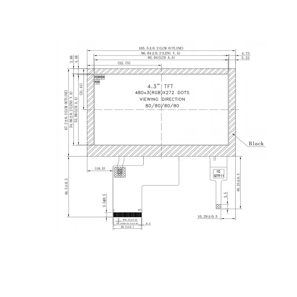 Gros écran LCD TFT transmissif / négatif de 4.3 pouces élevé Ecran LCD couleur TFT pixel