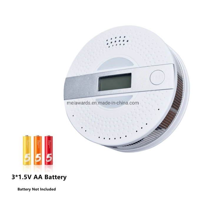 New Design 3AA Battery Smoke Alert Smoke Detector and Carbon Monoxide Fire Alarm Sensor with LCD Display