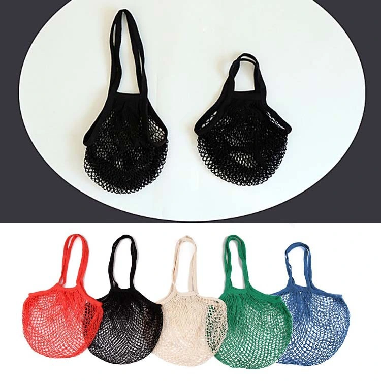 Custom Logo Eco Friendly Washable Reusable Organic Colorful Cotton Mesh Net Drawstring Bag for Fruit and Vegetable Shopping Bags