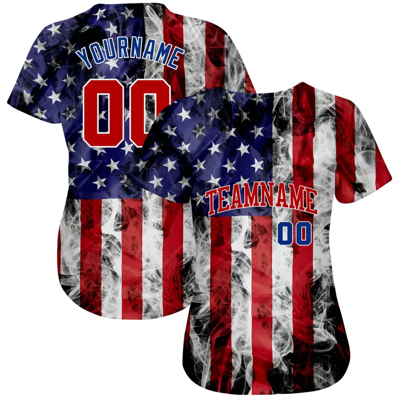 Factory Top Supplier Custom Teamwear White Red-Royal 3D American Flag Fashion Authentic Baseball Jersey Breathable Short Sleeve Soccer Shirts Tops