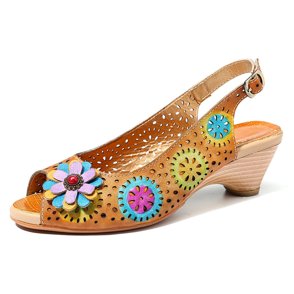 Fashion Flower Pattern Belt Buckle Shoes Hollow out Sandals