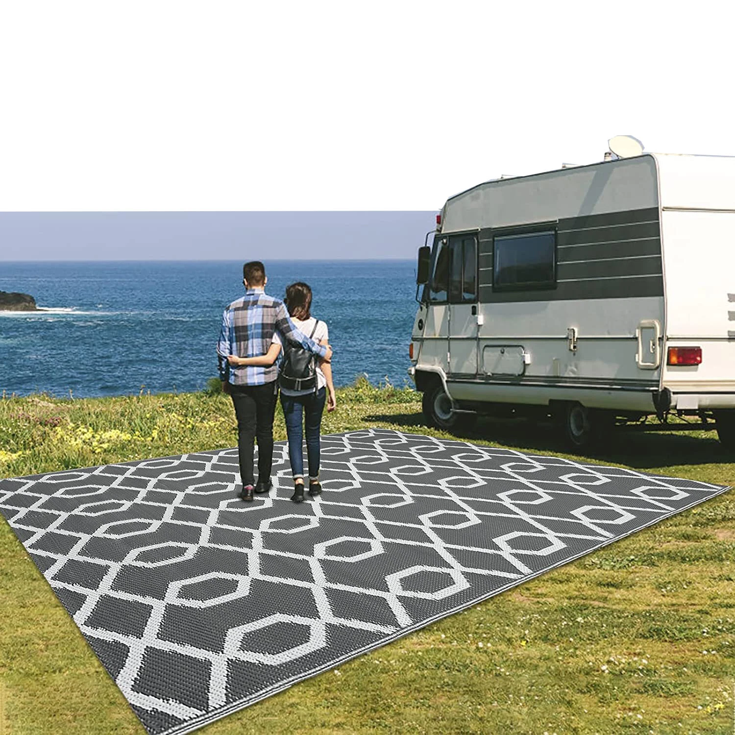 Znz Alfombra de plástico reciclado para el exterior jardín RV camping Mat