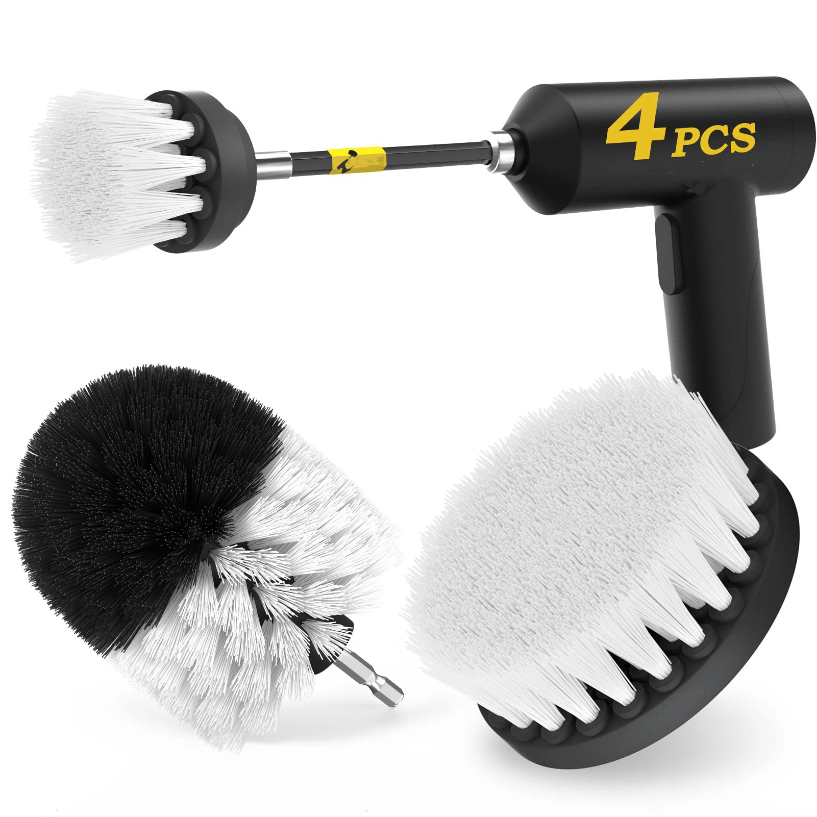 4pack Drill Brush Power Scrubber Cleaning Brush Extended Long Attachment Set All Purpose Drill Scrub Brushes Kit for Grout Floor