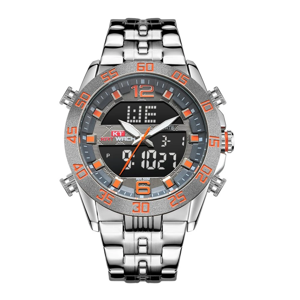 Newset 2019 Gift Mens Watch with Stainless Steel Strap Quartz Digital Dual Time Chronograph Quality Wholesale/Supplier Watches