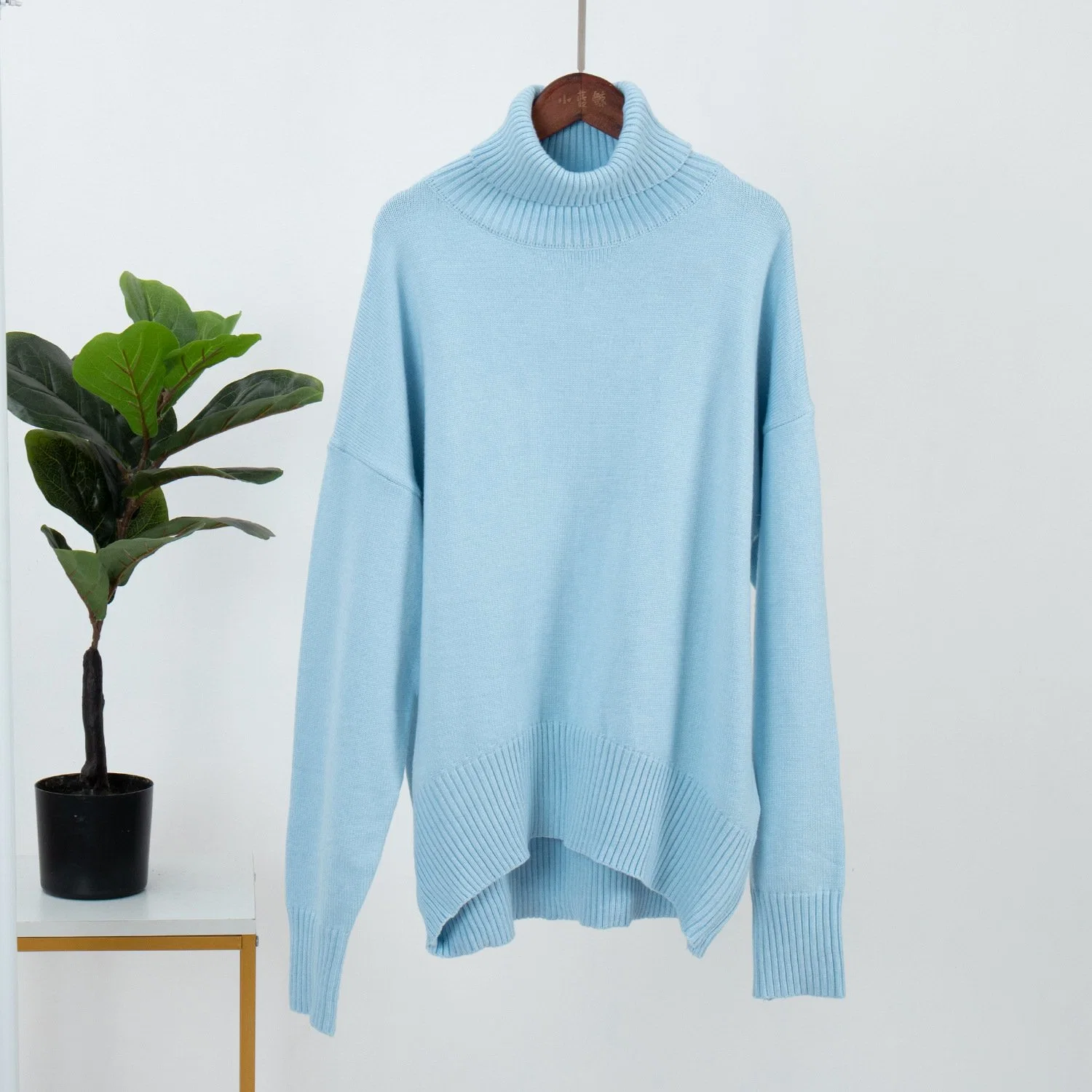 Autumn and Winter Solid Color Turtleneck Lady Knit Cropped Short Women Sweater Pullovers