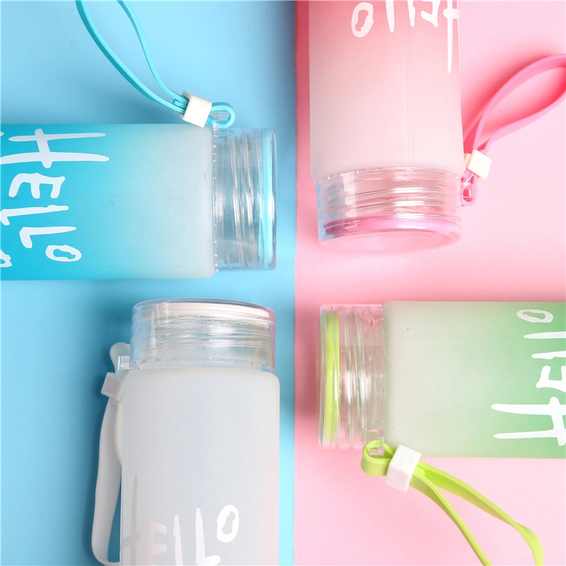 500ml Cylinder Frosted Portable Wide Mouth Colorful Reusable Glass Drinking Water Bottle with Plastic Cap