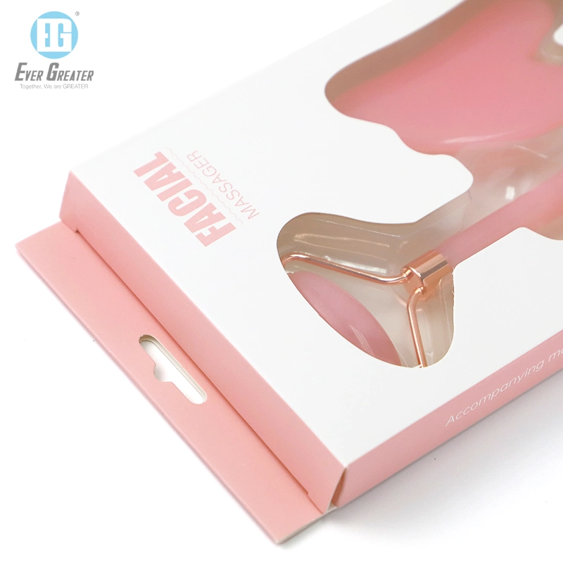 Jade Roller Gua Sha Set Pink Customized Paper Packaging Box with Clear Plastic PVC Window