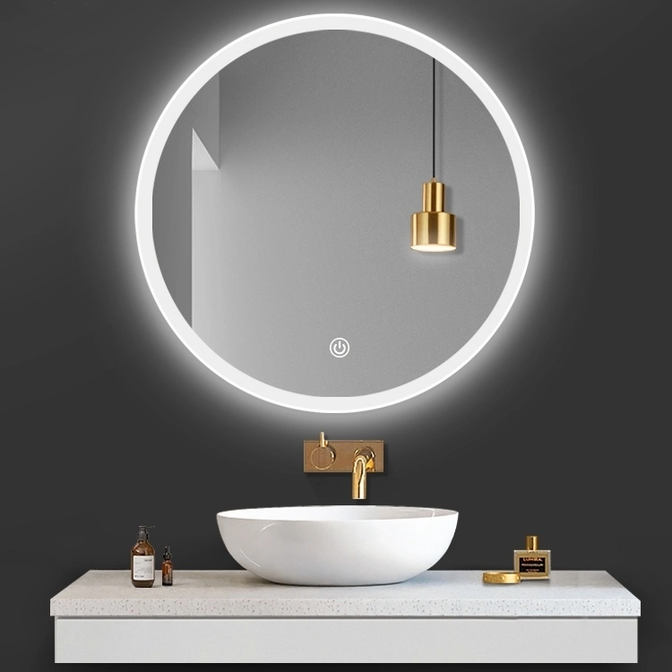 Mobilier de salle de bains miroir en verre argenté miroir mural lumière LED avec Appuyez sur capteur