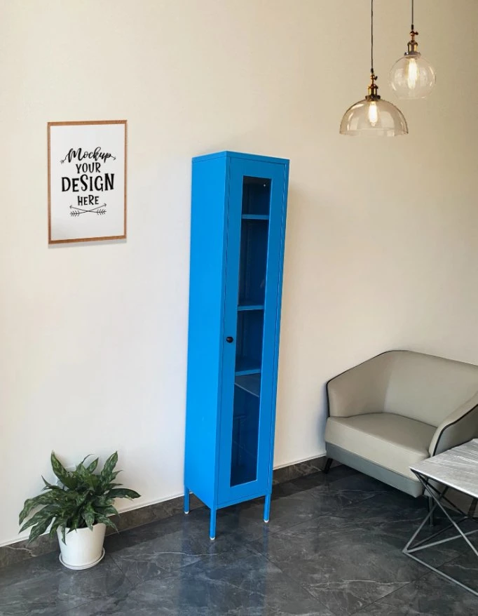 Blue School Sliding Wardrobe with Mirror Bedroom Furniture Modern Bedroom Cabinets