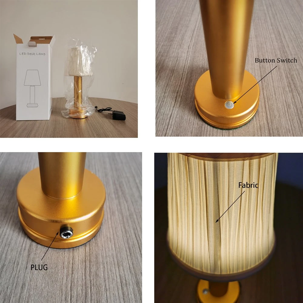 Aluminium Rechargeable Restaurant Cordless Gold Fabric Table Lamp