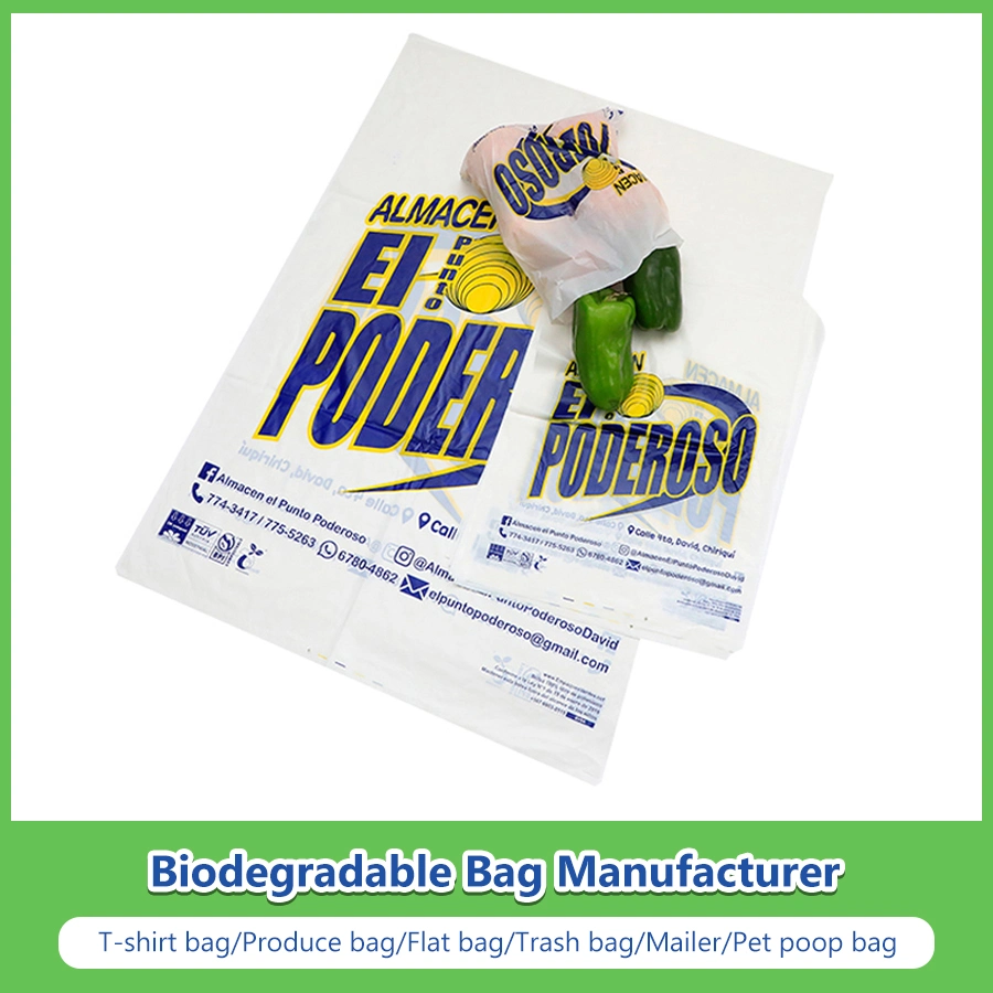 Pbat+la fécula de maíz biodegradables Compostable hecho amarillo vegetal inodoro Fabricante de bolsas con Ok Compost Home Ok Compost Industrial, la siembra