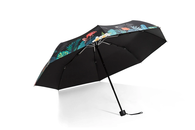 3 Section Telescopic Black Coating Stylish and Durable Compact Folding Fashionable Gift Ladies Umbrella with UV Protection