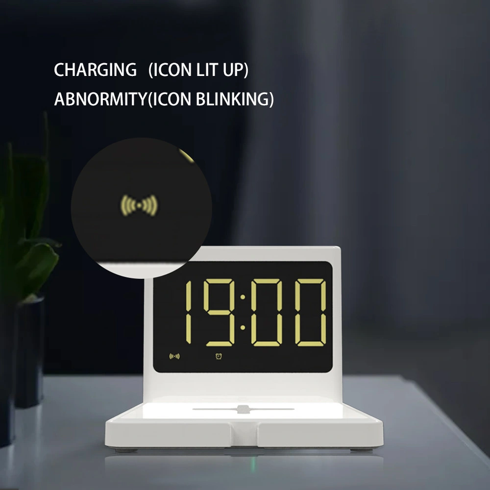 Supplier OEM/ODM Multifunction Qi 15W/10W/7.5W/5W Smart Mobile Fast Charging Mobile Phone Wireless Charger with Alarm/Clock Factory