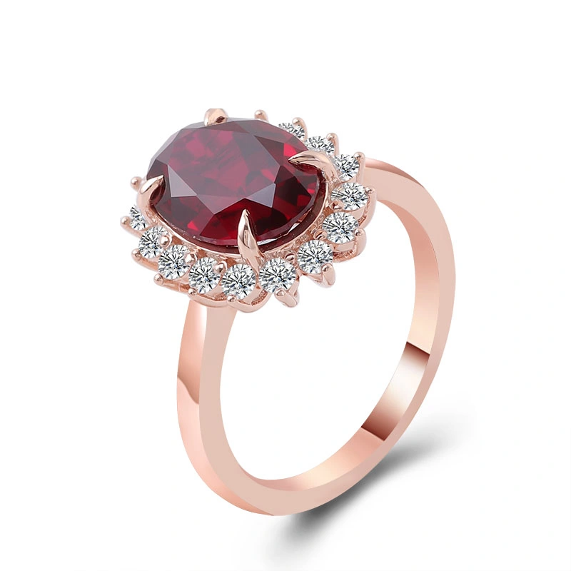 L'anneau rouge rubis Diana Ruby bague diamant or 14K et de forme ovale Ruby bague de fiançailles Bijoux diamants Lab Halo Anniversaire Cadeau pour sa