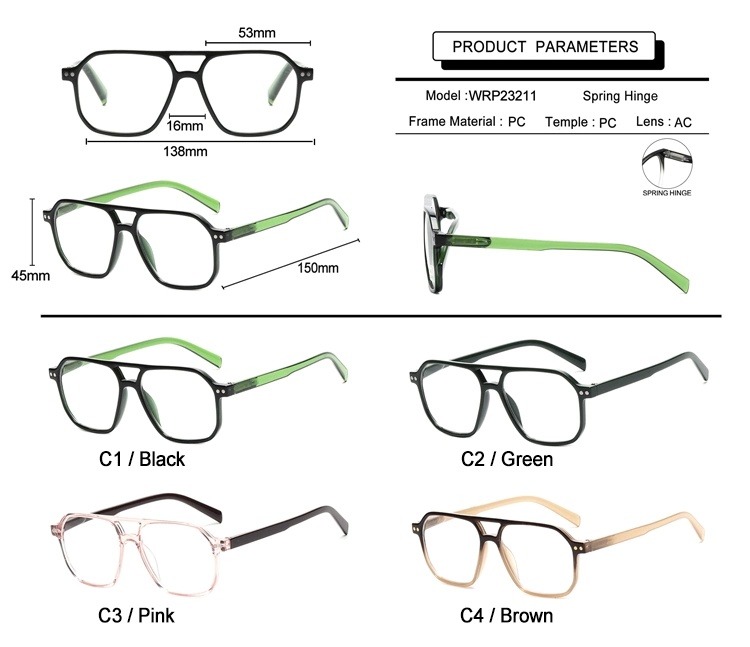 Fashion Double Bridge Pilot Reading Glasses with Spring Hinge Custom Design Logo Available