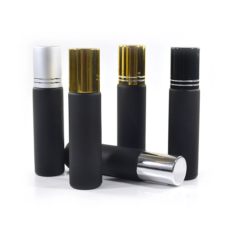 4ml 6ml 8ml 10ml Frosted Matte Black Perfume Essential Oil Glass Roll on Bottle with Aluminum Cap and Roller Ball