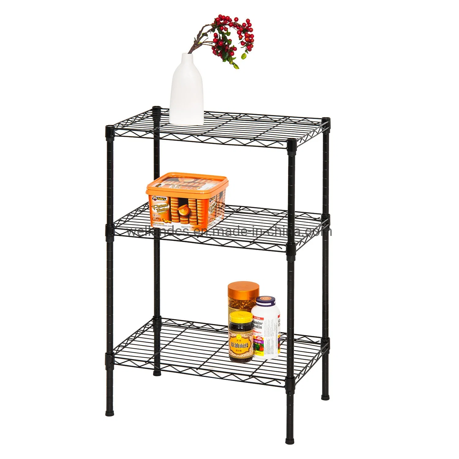 Hot Sale Amazon 3 Tiers Supreme Light Duty Steel Wire Storage Shelving Unit with Stable Leveling Feet