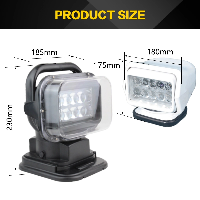 7 pouces Télécommande sans fil rotative 50W LED Spot Marine Projecteur de recherche pour bateau de pêche.