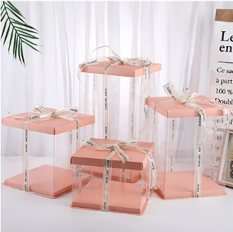 Wholesale/Supplier Single-Double-Layer Transparent Film Birthday Cake Shaped Packing Tall Package Box Custom Three-in-One Baking Clear Pet Plastic Square Packaging