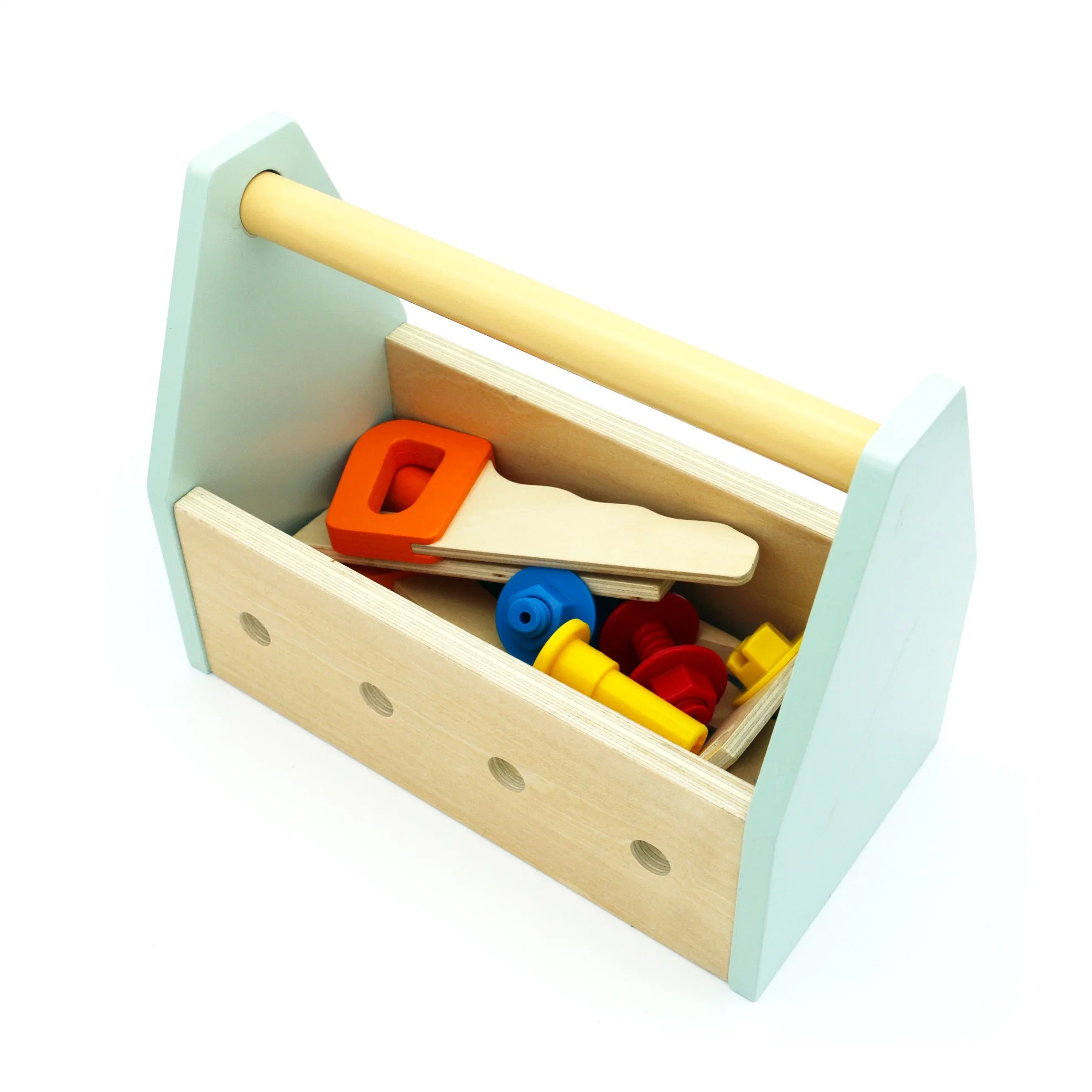 Fabricante y proveedor de juguetes educativos de madera para bebés. Wkt308 15PCS Caja de herramientas de madera para niños y bebés.