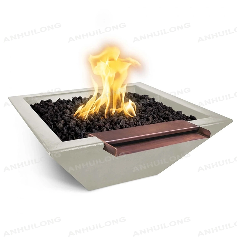 Gas Outdoor Firepit with Water Feature Low Smoke Square Corten Steel Fire Pit and Water Bowl for Swimming Pool