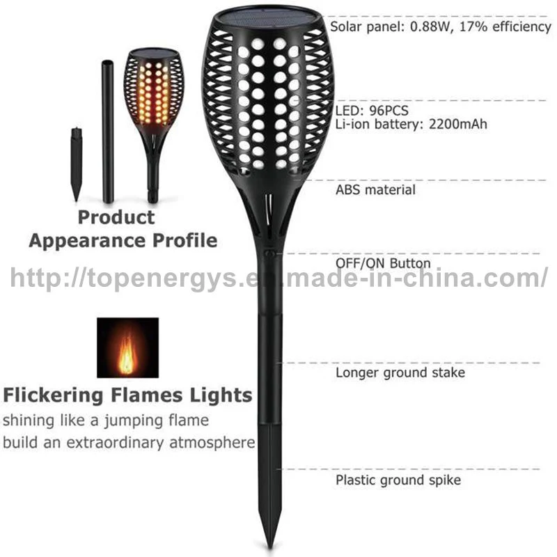 96LEDs Hand-Held Solar Powered LED Flame Torch