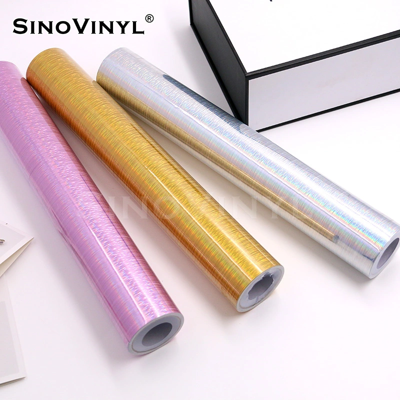 SINOVINYL Waterproof Glossy Holographic Brushed DIY Self Adhesive Vinyl Rolls for Sign Handwork