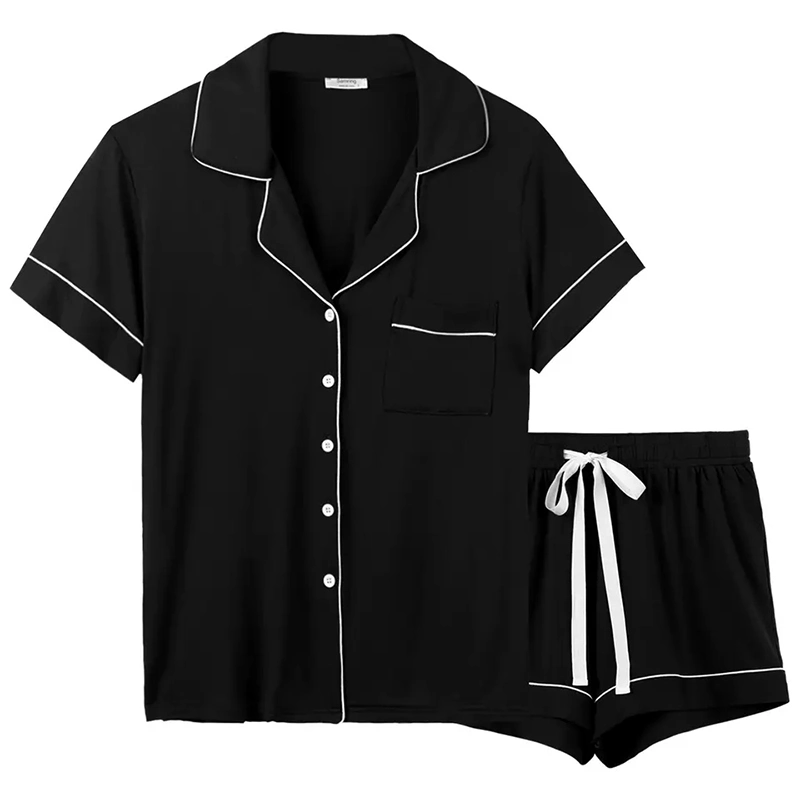 Conjunto de pijamas de manga curta Sleepwear Modal Satin de Verão e duas peças Com bolso