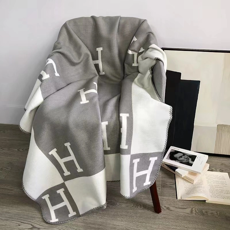 Artificial Wool Knitted Blankets H Letter Modern Woolen Turkish Cashmere Throw 135X170cm Letter Blanket Decoration