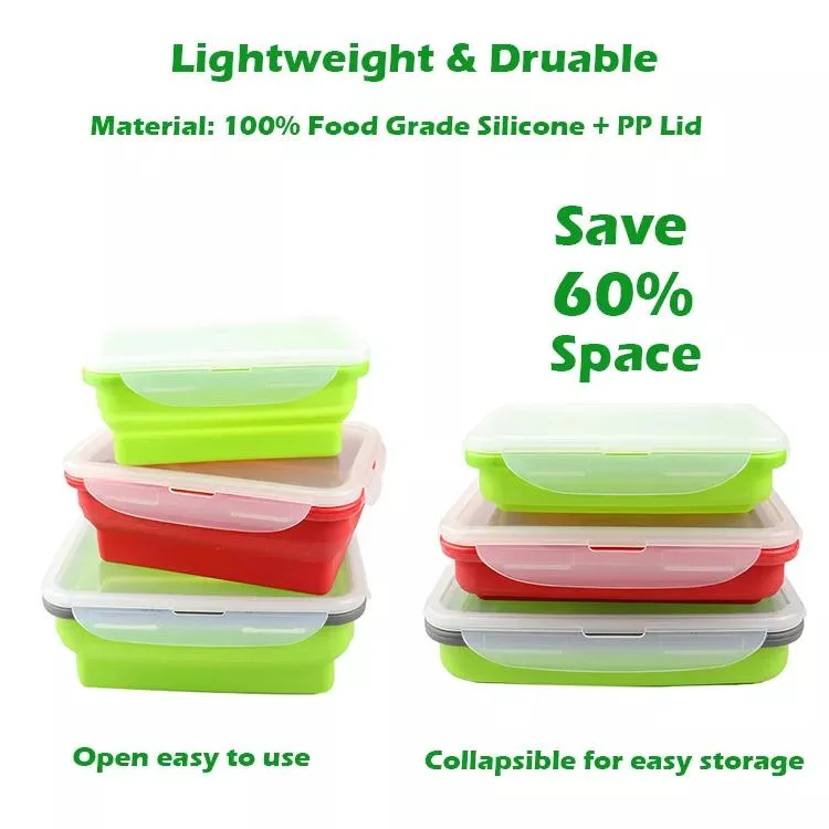 Sin BPA de microondas de silicona plegable Varisized seguro Bento Box