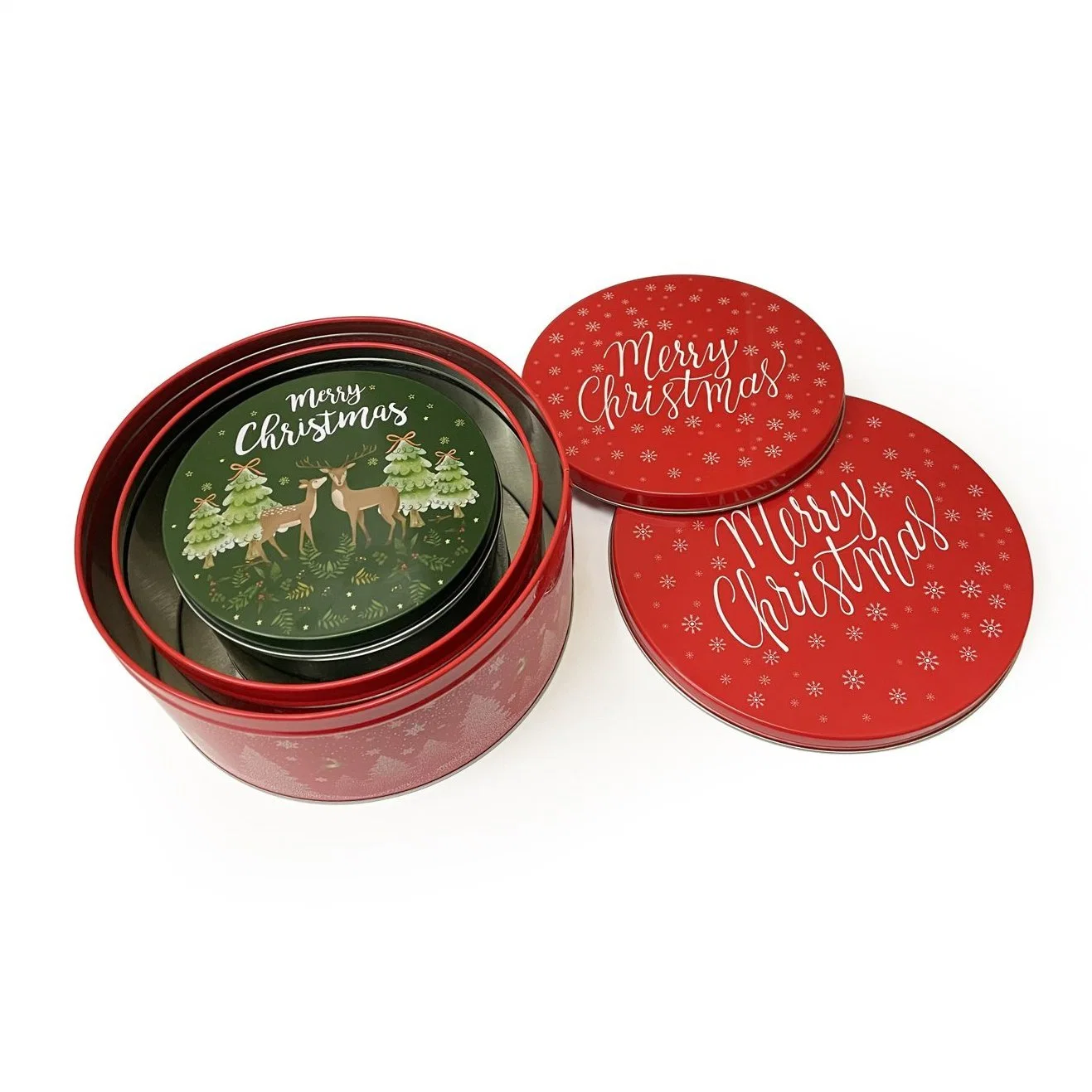 Popular Round Tin Can Candy Christmas Metal Gift Box Set