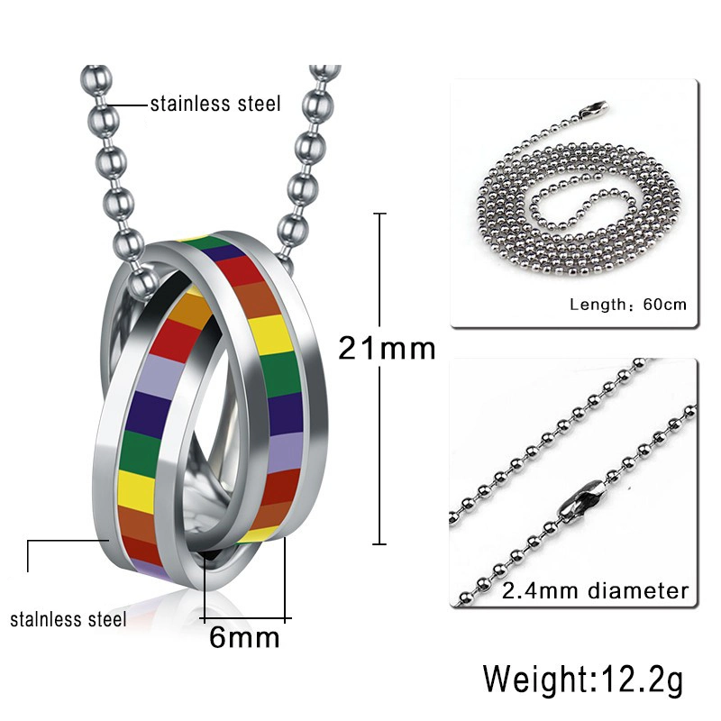 Nueva moda para hombres y mujeres la pareja de Arco Iris Collar Colgante Del Círculo de acero inoxidable de alta calidad de joyas orgulloso del arco iris