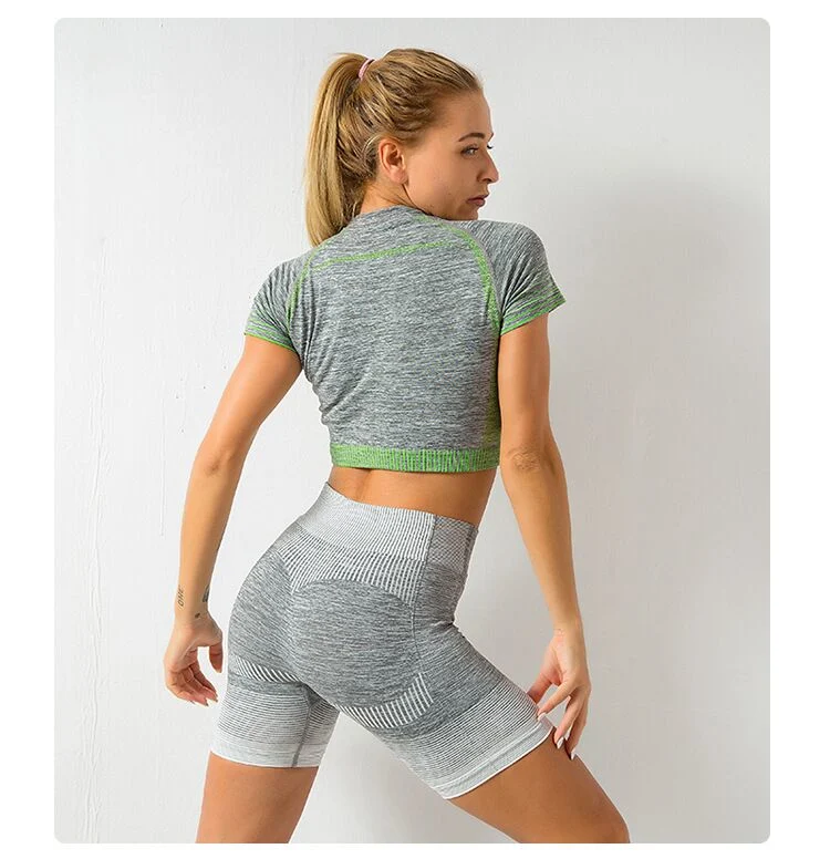 Mesdames courte sport adapté à la salle de gym de l'usure du manchon d'usure de Yoga de l'usure de Fitness Sportswear pantalons courts à manches courtes Haut de la récolte