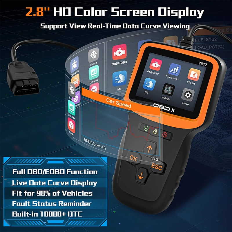 Alquiler de Scanner OBD2 V317 la mejor pantalla en color portátil barato coche Obdii OBD2 Lector de códigos de las herramientas de diagnóstico automotriz