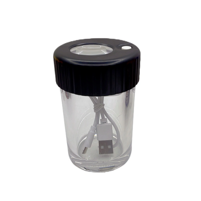 Hot Sale Air Tight Storage Herb Stash Container LED Magnifying Mag Glass Seal Jar