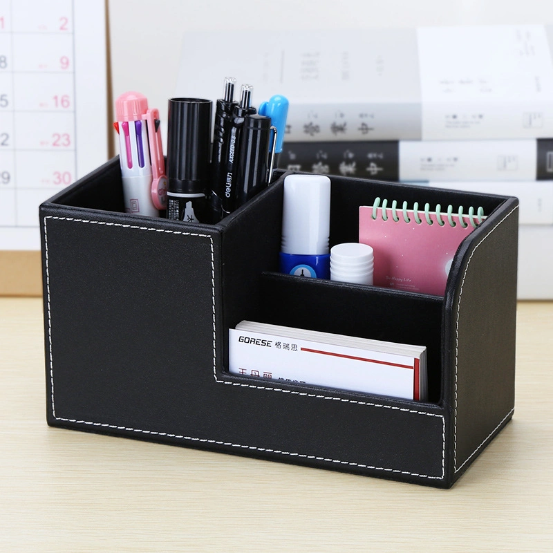 Factory Pen Container Office Leather Storage Box Multi-Functional Desktop Pen Holder