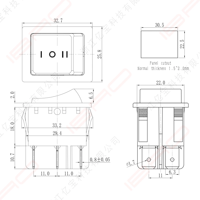 Fabricante de off-on 6 Pinos Kcd4 Interruptor basculante 16A 250VAC CQC Self-Reset Certificado Tipo Self-Lock