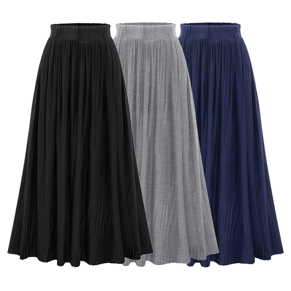 Solid Regular Pleated Thin A-Line Long Casual Skirt