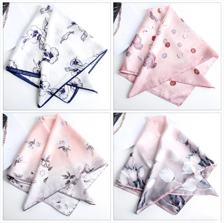 18mm Satin Silk Bandana Fular Mujer Moda Envoltura de cabeza