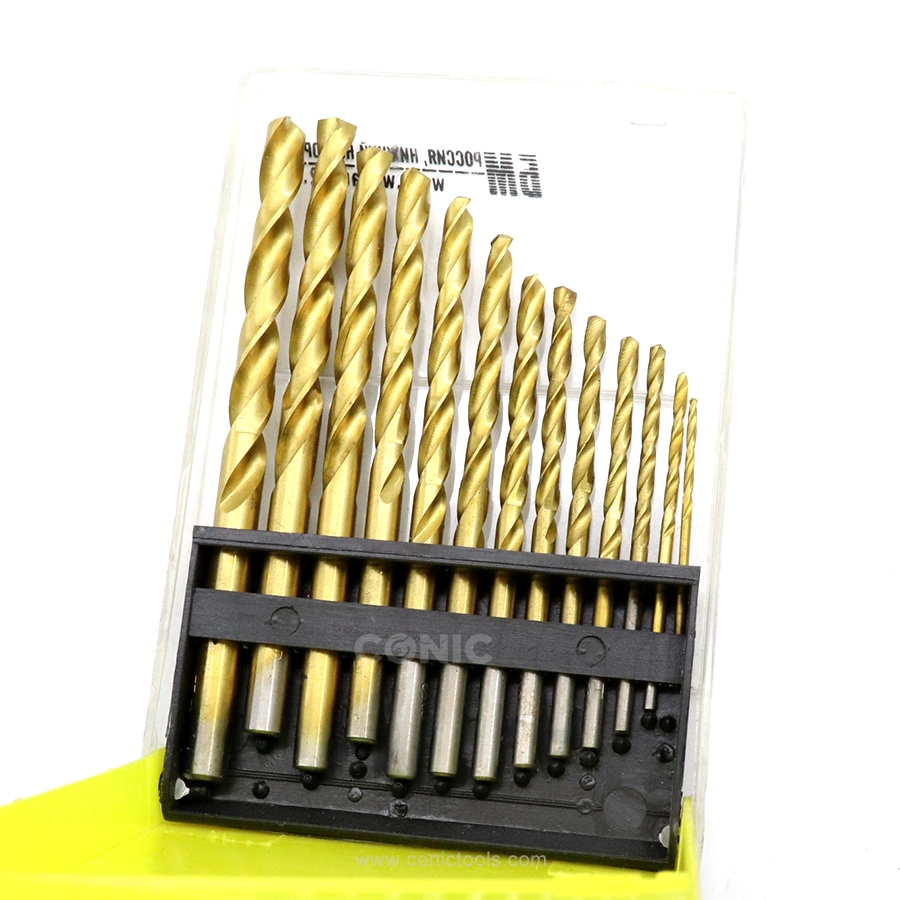 13PC 1.5mm-6.5mm HSS Titanium-Plated Twist Drill Bit Set for Stainless Steel Metal Drills