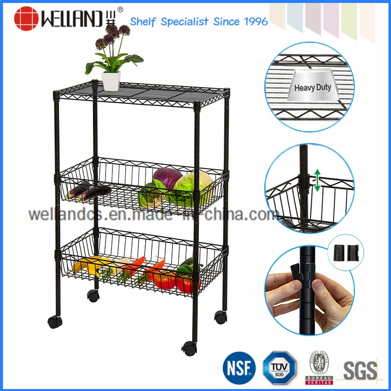 Multi-Functional 3 Layer Black DIY Light Duty Metal Kitchen Utensil or Vegetable Rack