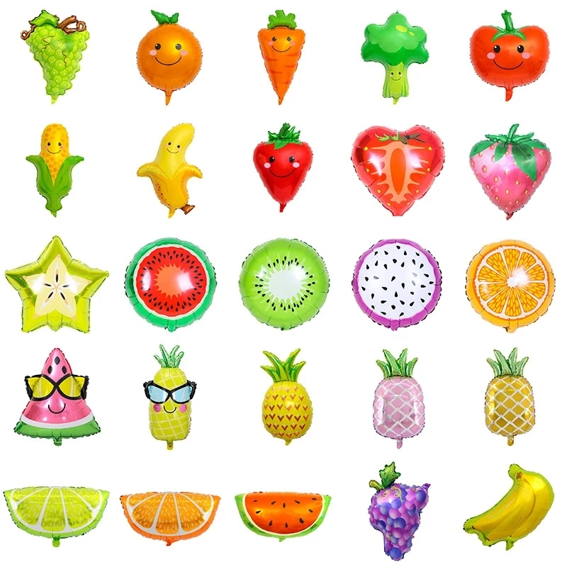 Cute Fruits and Vegetables Aluminum Film Balloon Children&prime; S Day Party Birthday Party Watermelon Corn Pitaya Pineapple